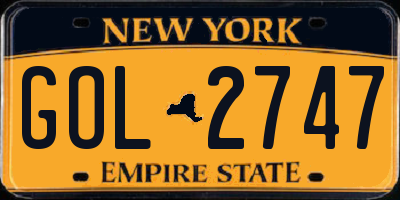 NY license plate GOL2747