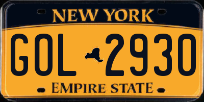 NY license plate GOL2930