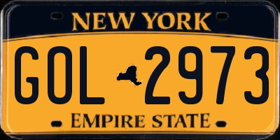 NY license plate GOL2973