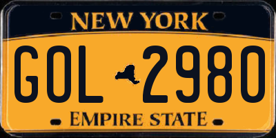 NY license plate GOL2980