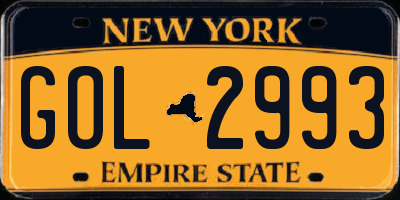 NY license plate GOL2993