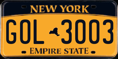 NY license plate GOL3003