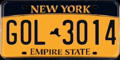 NY license plate GOL3014