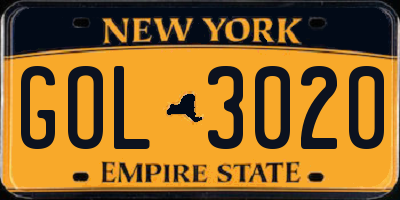 NY license plate GOL3020