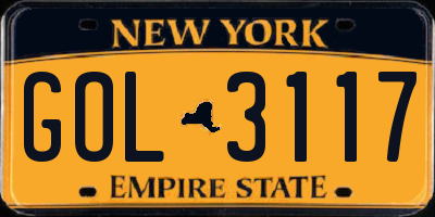 NY license plate GOL3117