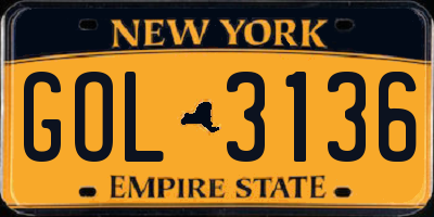 NY license plate GOL3136