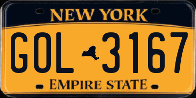 NY license plate GOL3167