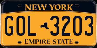 NY license plate GOL3203