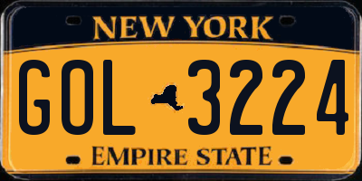 NY license plate GOL3224
