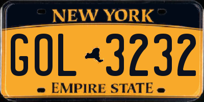 NY license plate GOL3232