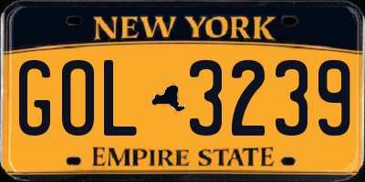 NY license plate GOL3239