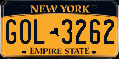 NY license plate GOL3262