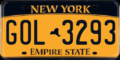 NY license plate GOL3293