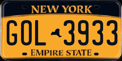 NY license plate GOL3933