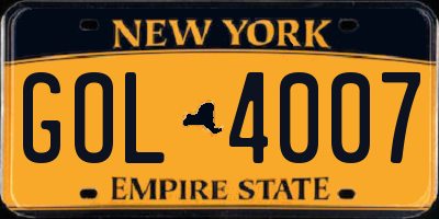NY license plate GOL4007