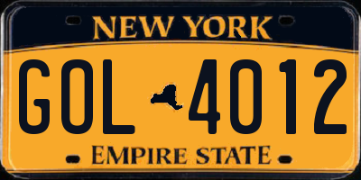 NY license plate GOL4012