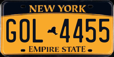 NY license plate GOL4455