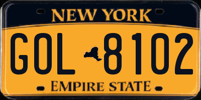 NY license plate GOL8102