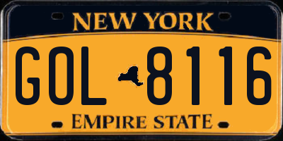 NY license plate GOL8116