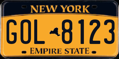 NY license plate GOL8123