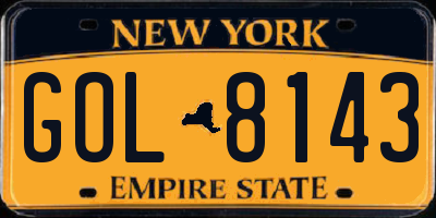NY license plate GOL8143