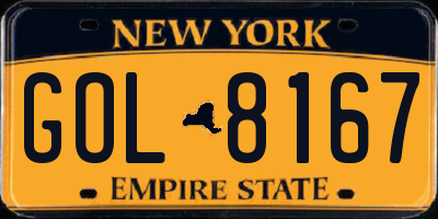 NY license plate GOL8167