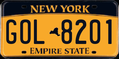 NY license plate GOL8201