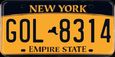 NY license plate GOL8314