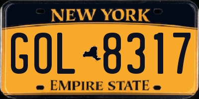 NY license plate GOL8317