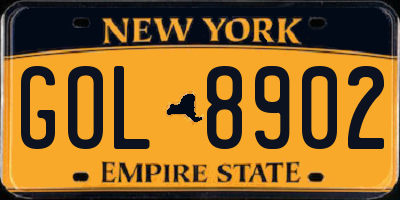 NY license plate GOL8902