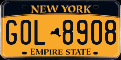 NY license plate GOL8908