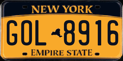 NY license plate GOL8916