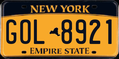 NY license plate GOL8921