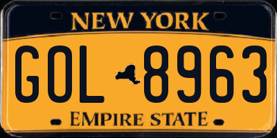 NY license plate GOL8963
