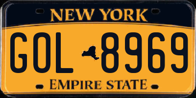 NY license plate GOL8969