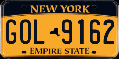 NY license plate GOL9162