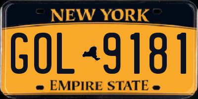 NY license plate GOL9181