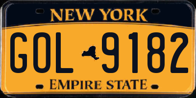 NY license plate GOL9182
