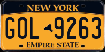 NY license plate GOL9263