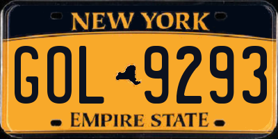 NY license plate GOL9293