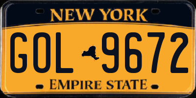 NY license plate GOL9672
