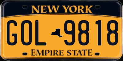 NY license plate GOL9818