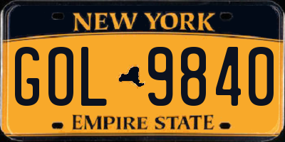 NY license plate GOL9840