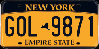 NY license plate GOL9871