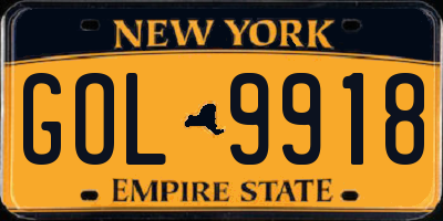 NY license plate GOL9918
