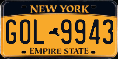 NY license plate GOL9943