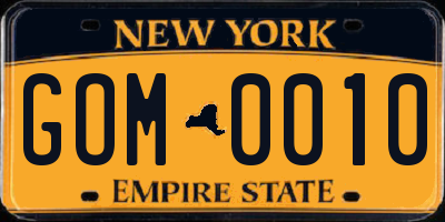 NY license plate GOM0010