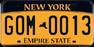 NY license plate GOM0013