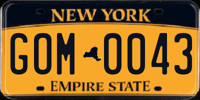 NY license plate GOM0043