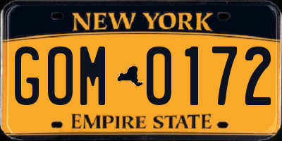 NY license plate GOM0172